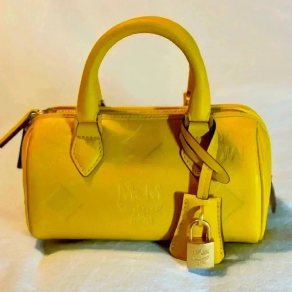 MCM Handbags - MCM Mini Ella old yellow leather Boston bag